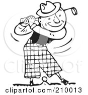 Royalty Free RF Clipart Illustration Of A Retro Black And White Man Swinging A Golf Club