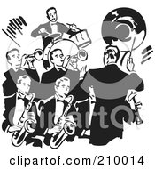 Poster, Art Print Of Retro Black And White Conductor Leading A Band Of Men