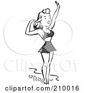 Royalty Free RF Clipart Illustration Of A Retro Black And White Bathing Beauty Waving