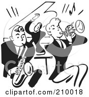 Retro Black And White Band Of Men Playing A Sax Piano And Trumpet