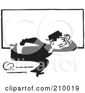 Royalty Free RF Clipart Illustration Of A Retro Black And White Man Running With A Blank Sign