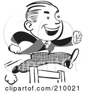 Royalty Free RF Clipart Illustration Of A Retro Black And White Man Leaping A Hurdle