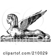Royalty Free RF Clipart Illustration Of A Retro Black And White Styled Egyptian Sphinx by BestVector
