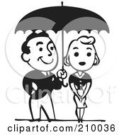 Retro Black And White Couple Under An Umbrella