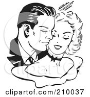 Royalty Free RF Clipart Illustration Of A Retro Black And White Couple Cuddling by BestVector