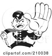 Royalty Free RF Clipart Illustration Of A Retro Black And White Policeman Running With A Baton