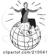 Poster, Art Print Of Retro Black And White Man Sitting On Top Of A Globe