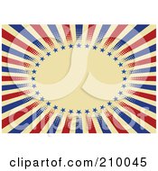 Royalty Free RF Clipart Illustration Of A Tan Background With Red And Blue Rays And Stars Around An Oval by Pushkin