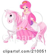 Poster, Art Print Of Pretty Princess Riding On A Pink Horse
