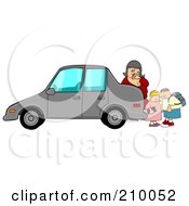 Poster, Art Print Of Woman Checking Behind Her Car To Find Two Children