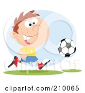 Poster, Art Print Of Cartoon Soccer Boy Running After A Ball