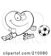 Royalty Free RF Clipart Illustration Of A Coloring Page Outline Of A Heart Soccer Player Chasing A Ball
