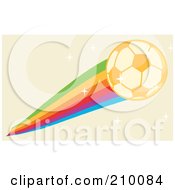 Poster, Art Print Of Golden Soccer Ball With A Rainbow On A Sparkly Beige Background