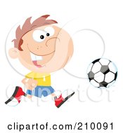 Poster, Art Print Of Cartoon Soccer Player Boy Running After A Ball