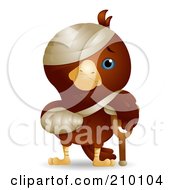 Poster, Art Print Of Cute Injured Bird With A Crutch Cast And Bandages
