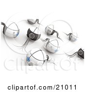 Clipart Illustration Of A Crowd Of White Sphere Robots Or Monsters In A Group by 3poD