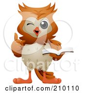 Poster, Art Print Of Cute Owl Winking Holding A Thumb Up And Reading A Book