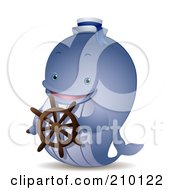 Poster, Art Print Of Cute Whale Captain Steering A Ship