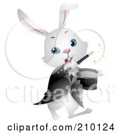 Cute White Magician Bunny Rabbit Performing A Magic Trick