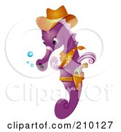 Poster, Art Print Of Cute Purple Seahorse Cowboy