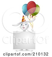 Poster, Art Print Of Cute White Birthday Bunny Rabbit With Balloons And A Sign