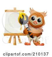 Cute Owl Artist Painting On An Easel