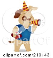 Royalty Free RF Clipart Illustration Of A Cute Birthday Dog Blowing A Horn by BNP Design Studio