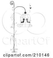 Poster, Art Print Of Two Birds Smooching In A Hanging Bird Cage With A Vine