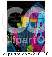 Poster, Art Print Of Starry Sky Above A Colorful City At Night
