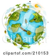 Poster, Art Print Of Clouds Hovering Around A Globe With Trees On Islands