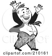 Poster, Art Print Of Retro Black And White Businessman Celebrating