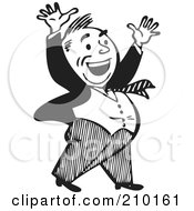Royalty Free RF Clipart Illustration Of A Retro Black And White Businessman Celebrating