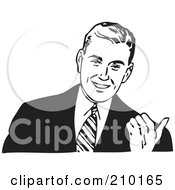 Royalty Free RF Clipart Illustration Of A Retro Black And White Businessman Gesturing With His Thumb