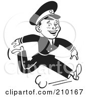 Royalty Free RF Clipart Illustration Of A Retro Black And White Cop Running by BestVector