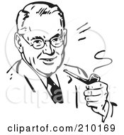 Royalty Free RF Clipart Illustration Of A Retro Black And White Man Smoking A Pipe by BestVector #COLLC210169-0144