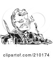 Royalty Free RF Clipart Illustration Of A Retro Black And White Hungry Man Smelling A Roast