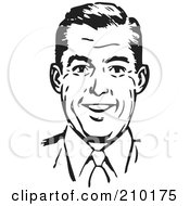 Royalty Free RF Clipart Illustration Of A Retro Black And White Man Smiling