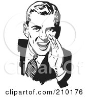 Poster, Art Print Of Retro Black And White Man Cupping His Hand Around His Mouth