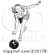 Poster, Art Print Of Retro Black And White Woman Bowling
