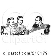 Poster, Art Print Of Retro Black And White Businessman Discussing Plans With A Couple