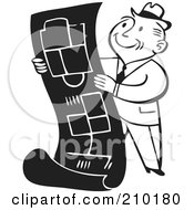 Royalty Free RF Clipart Illustration Of A Retro Black And White Businessman Reviewing Blueprints