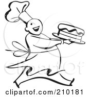 Poster, Art Print Of Retro Black And White Chef Carrying A Cake