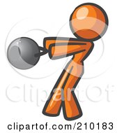 Royalty Free RF Clipart Illustration Of An Orange Woman Design Mascot Working Out With A Kettle Bell
