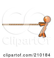 Orange Design Mascot Woman Tugging On A Rope