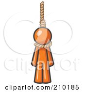 Orange Design Mascot Man Hanging From A Rope
