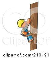 Royalty Free RF Clipart Illustration Of An Orange Man Design Masccot Worker Climbing A Phone Pole
