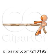 Orange Design Mascot Man Tugging On A Rope