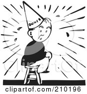 Royalty Free RF Clipart Illustration Of A Retro Black And White Businessman In The Dunce Chair And Hat
