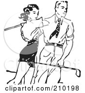Poster, Art Print Of Retro Black And White Man Teaching A Woman To Golf