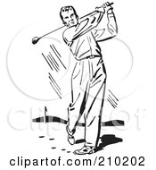 Poster, Art Print Of Retro Black And White Male Golfer